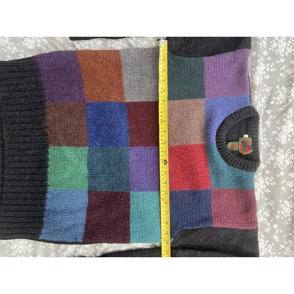 Vtg Boston Traders Patchwork Knit Wool Sweater Large Multicolor Grandpacore - Picture 6 of 6